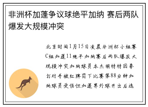 非洲杯加蓬争议球绝平加纳 赛后两队爆发大规模冲突